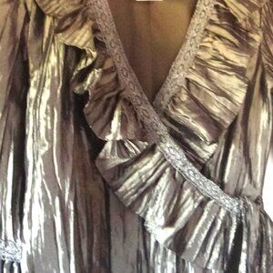 NWT- Jackie Jon of NY Metallic Olive Green Crinkle Front-wrap Jacket - sz 10